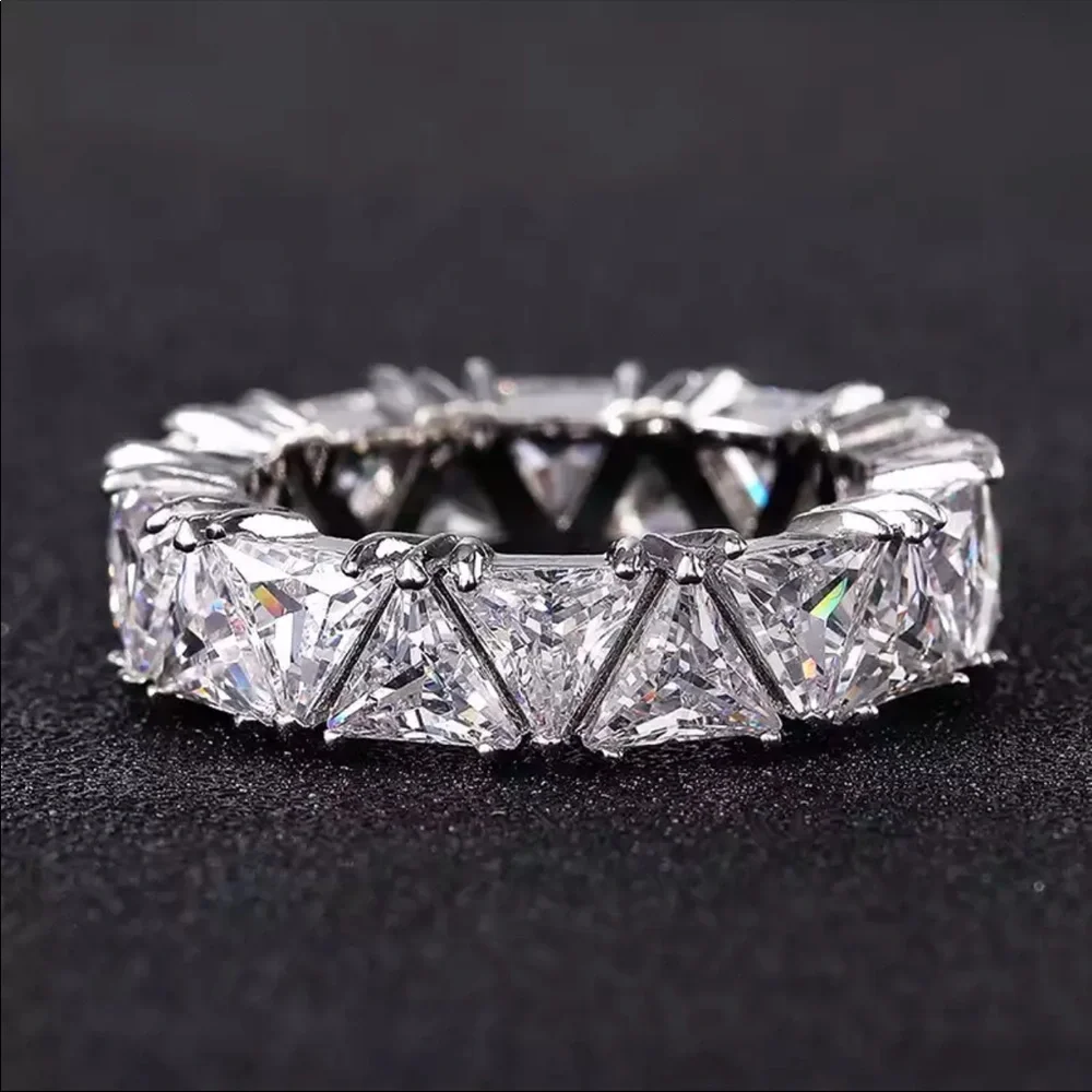 New Luxury Triangle 925 Silver Eternity Band Ring for Women